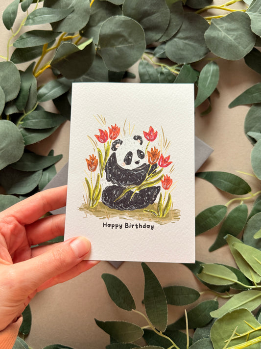 Floral Panda Birthday Card