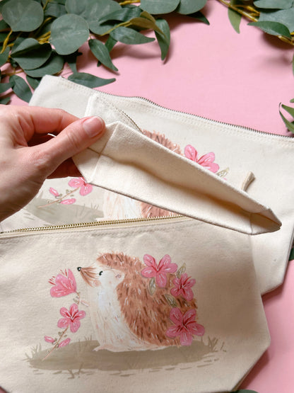 Pink Sakura Hedgehog Zip Bag