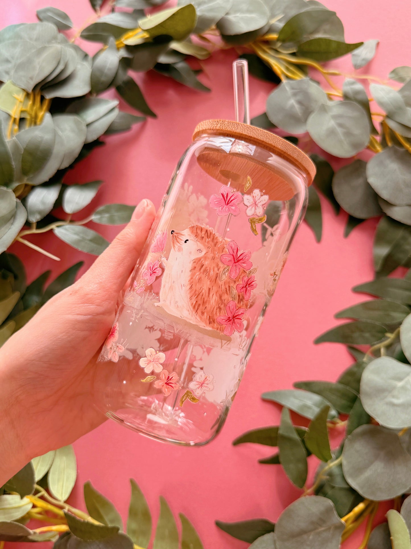 Sakura Hedgehog Glass Tumbler