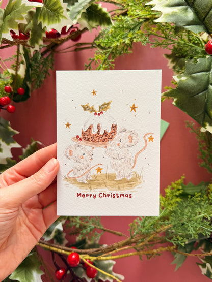 Mouse Pudding Christmas Card