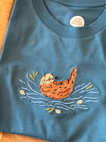 Sea Otter Embroidered T-Shirt - Organic Cotton