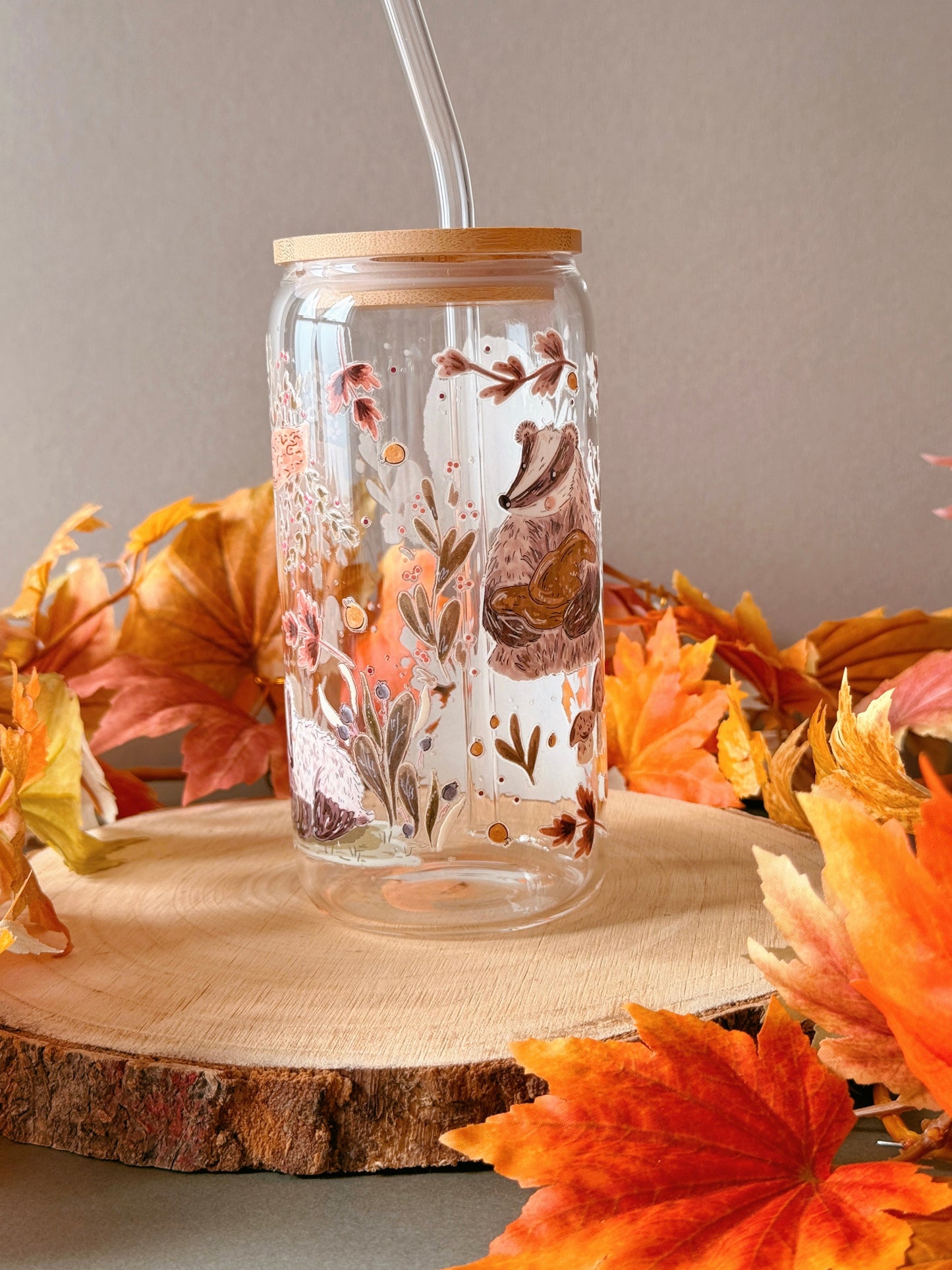 Woodland Badger Glass Tumbler