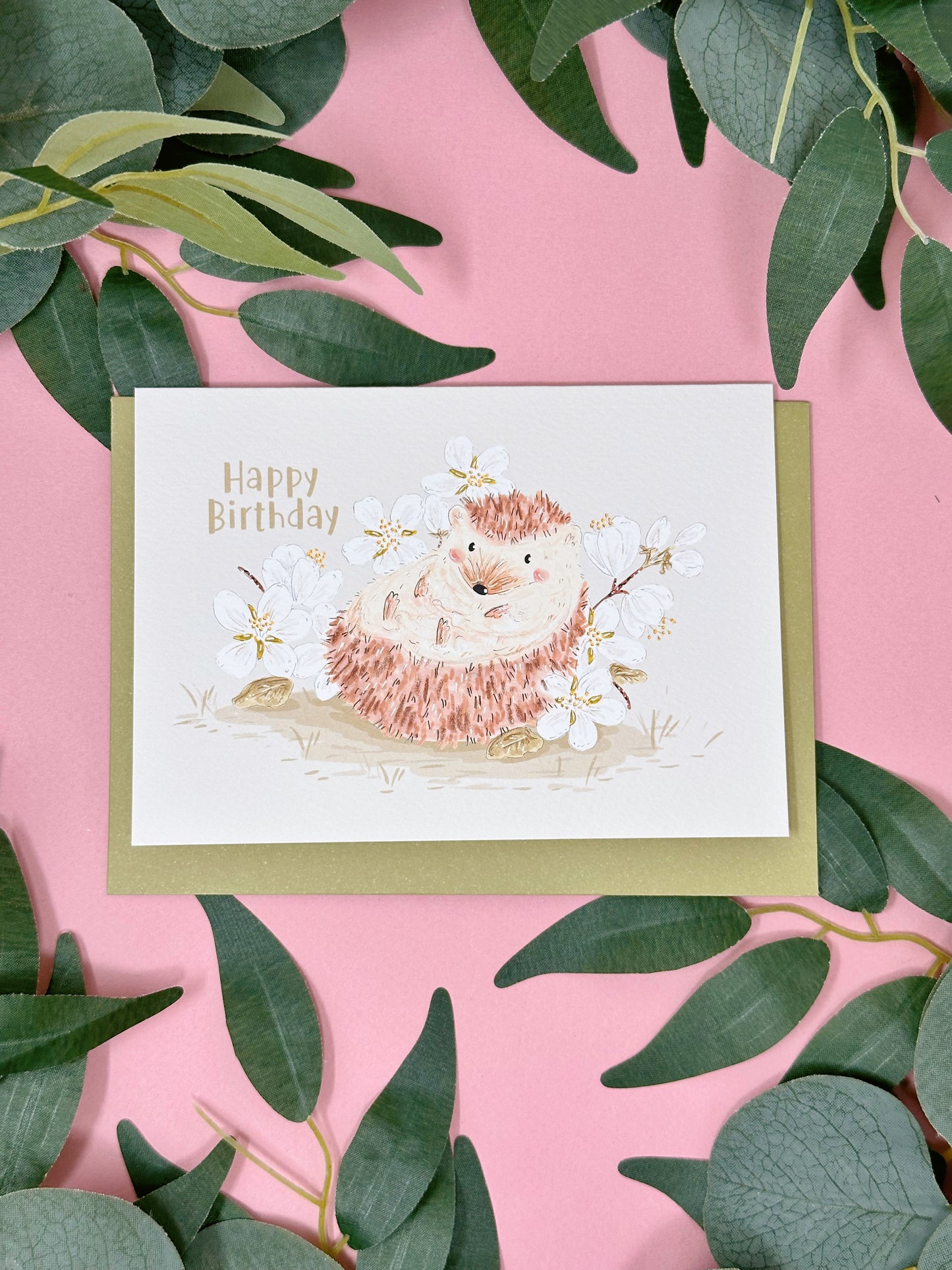 White Sakura Hedgehog Birthday Card