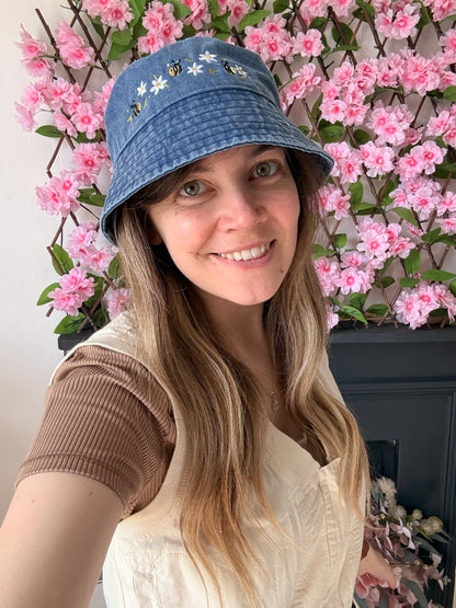 Daisy Bee Embroidered Bucket Hat
