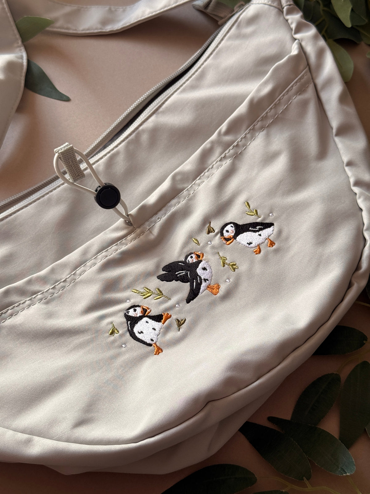 Puffins Embroidered Crossbody Bag