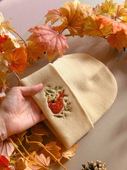 Leafy Fox Embroidered Beanie