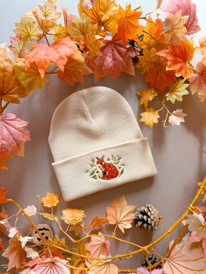 Leafy Fox Embroidered Beanie