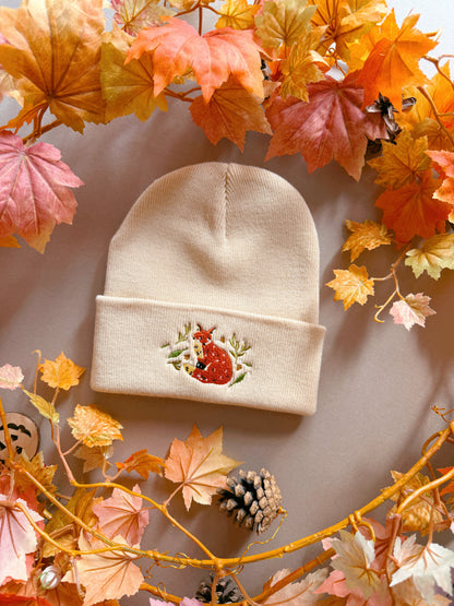 Leafy Fox Embroidered Beanie