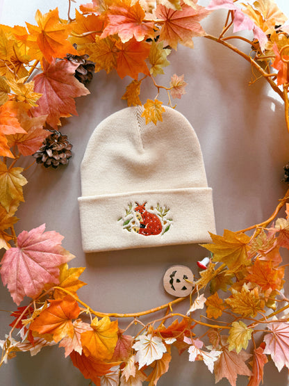Leafy Fox Embroidered Beanie