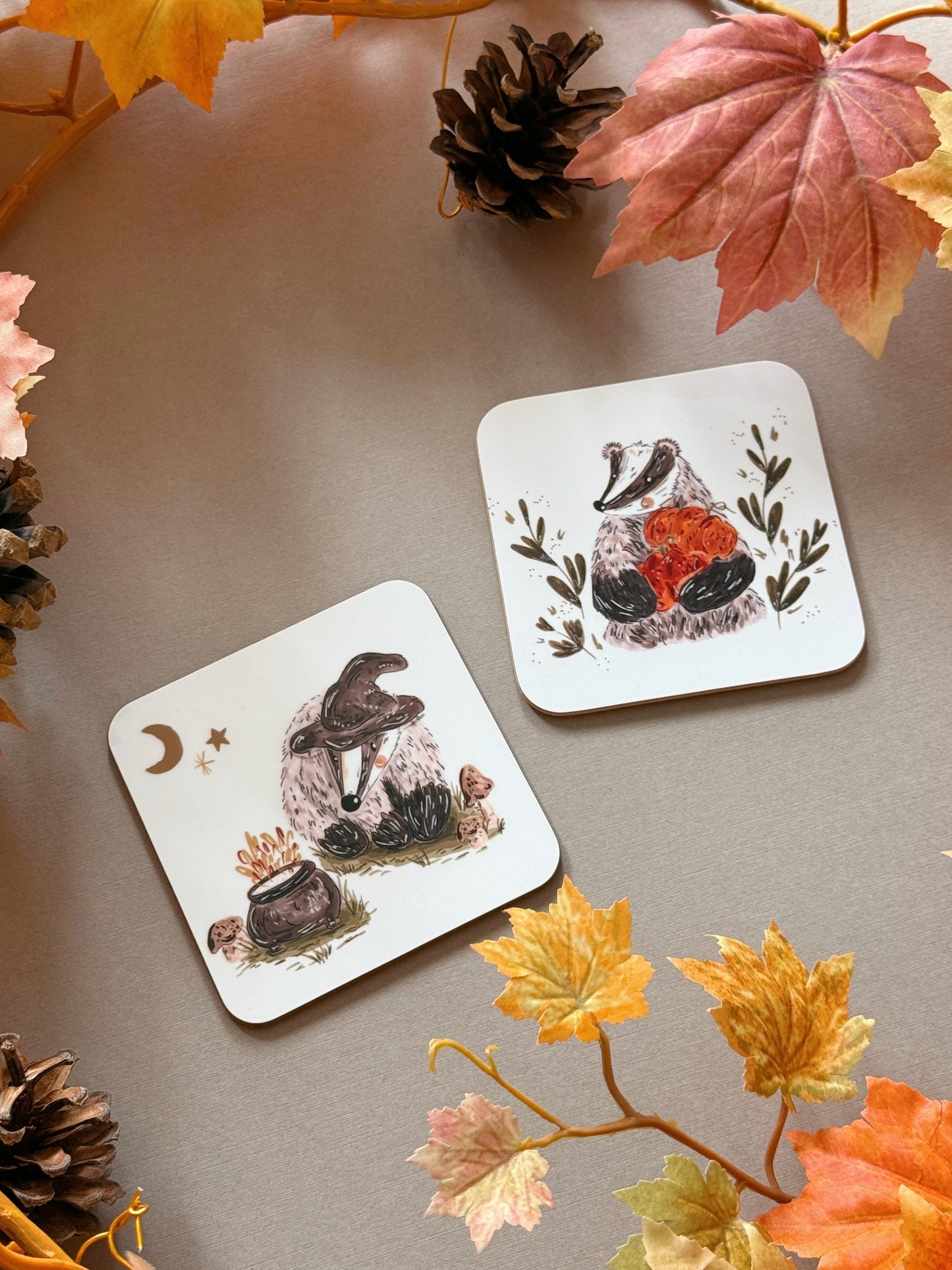 Autumnal Badger Coaster