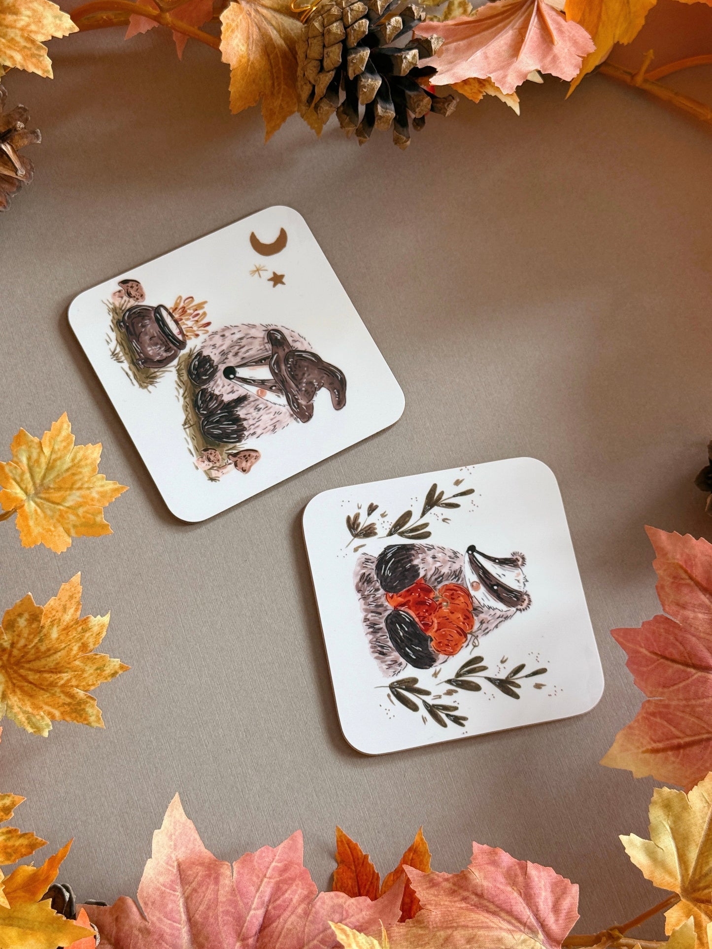 Autumnal Badger Coaster