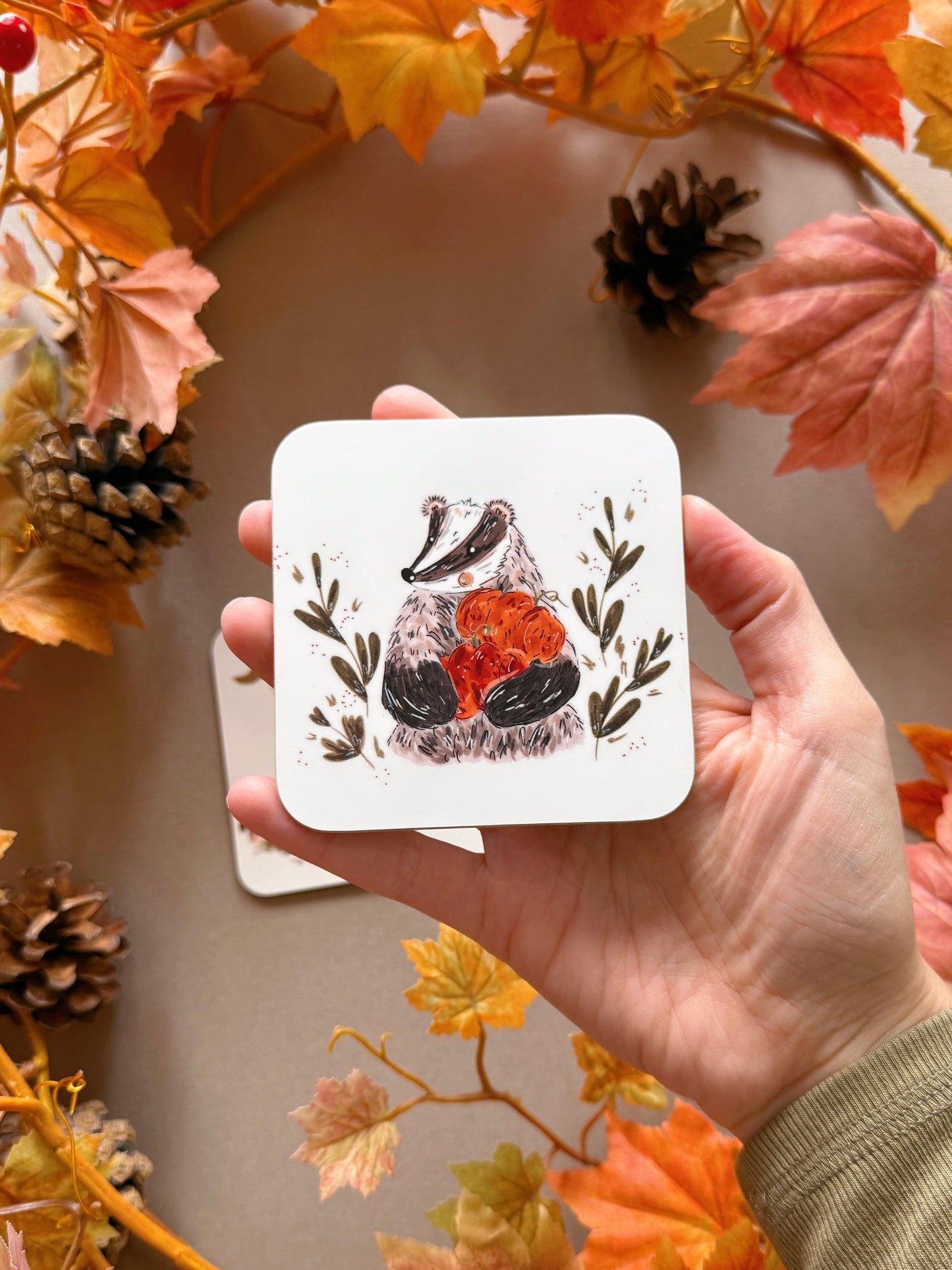 Autumnal Badger Coaster
