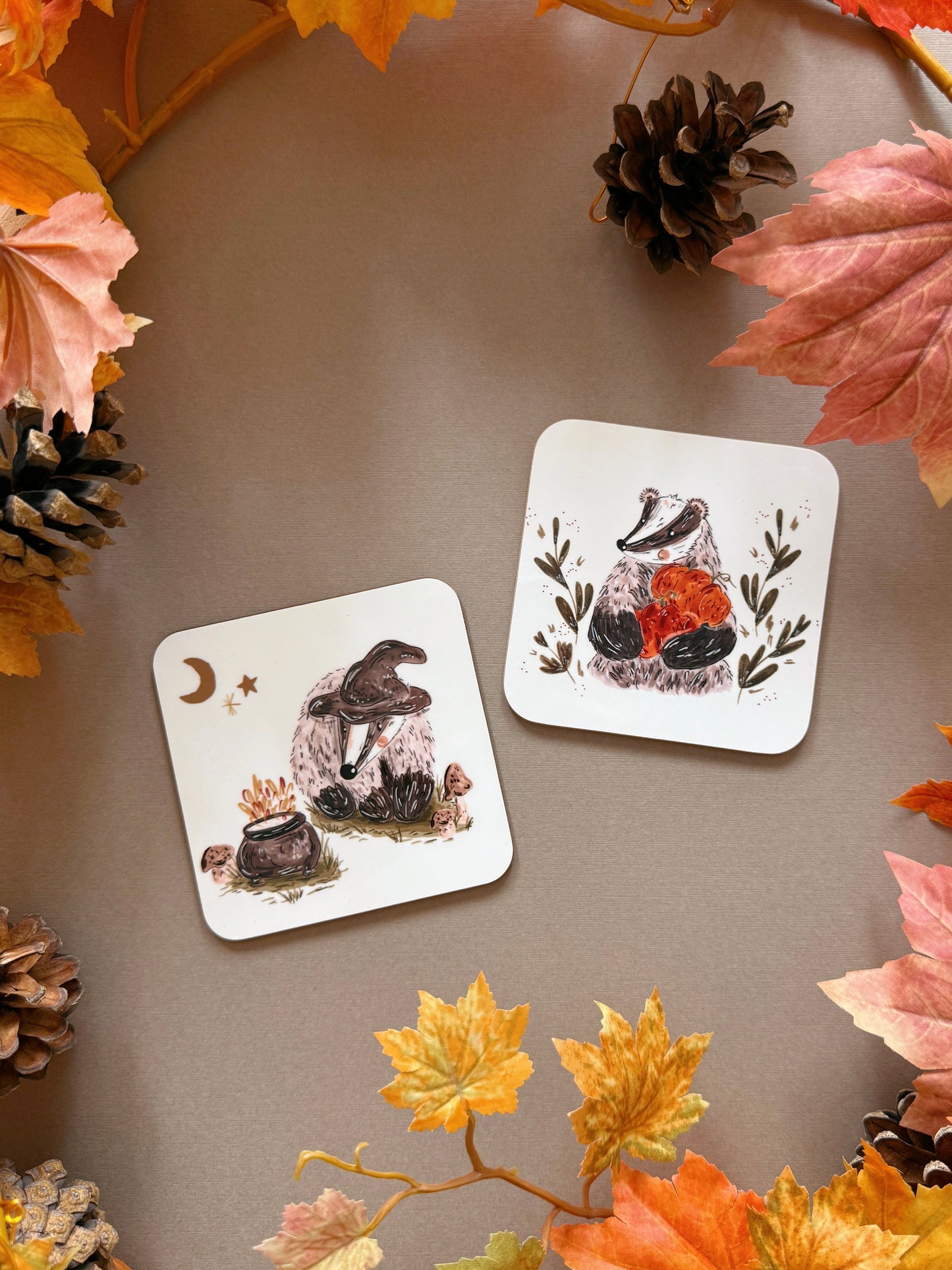 Autumnal Badger Coaster