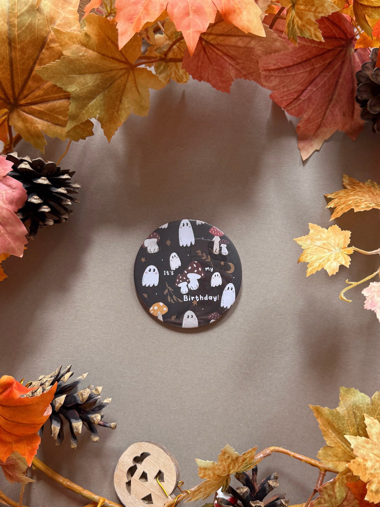 Mushroom Ghost Birthday Badge