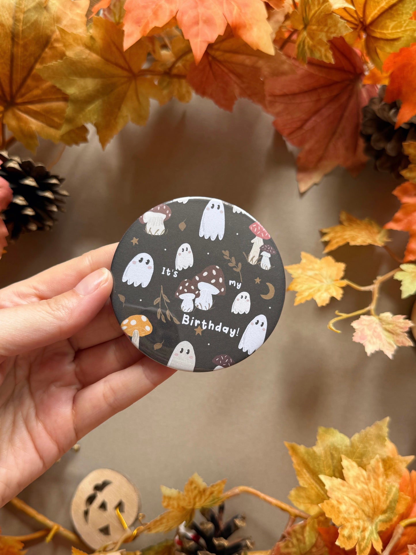Mushroom Ghost Birthday Badge