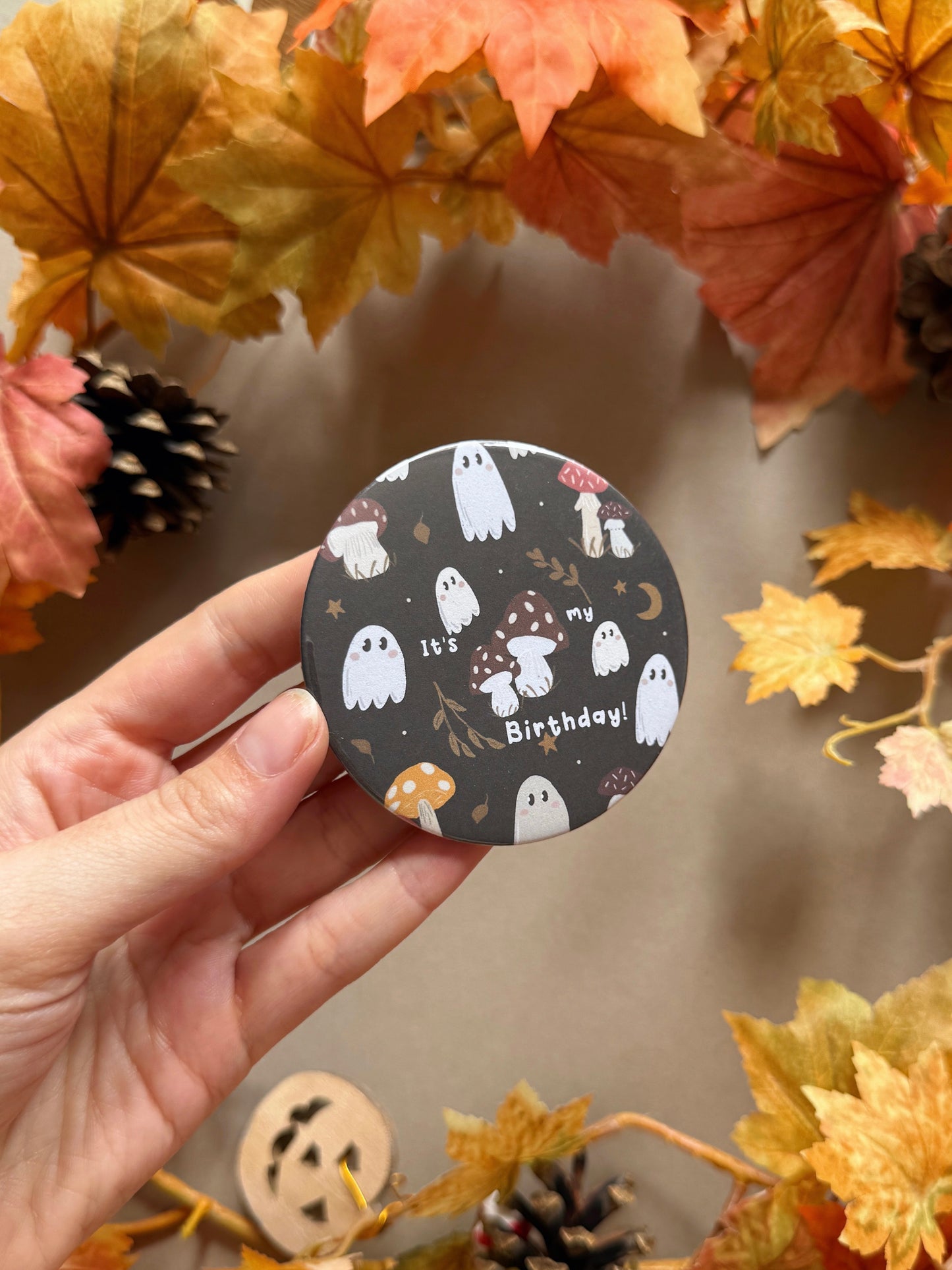 Mushroom Ghost Birthday Badge