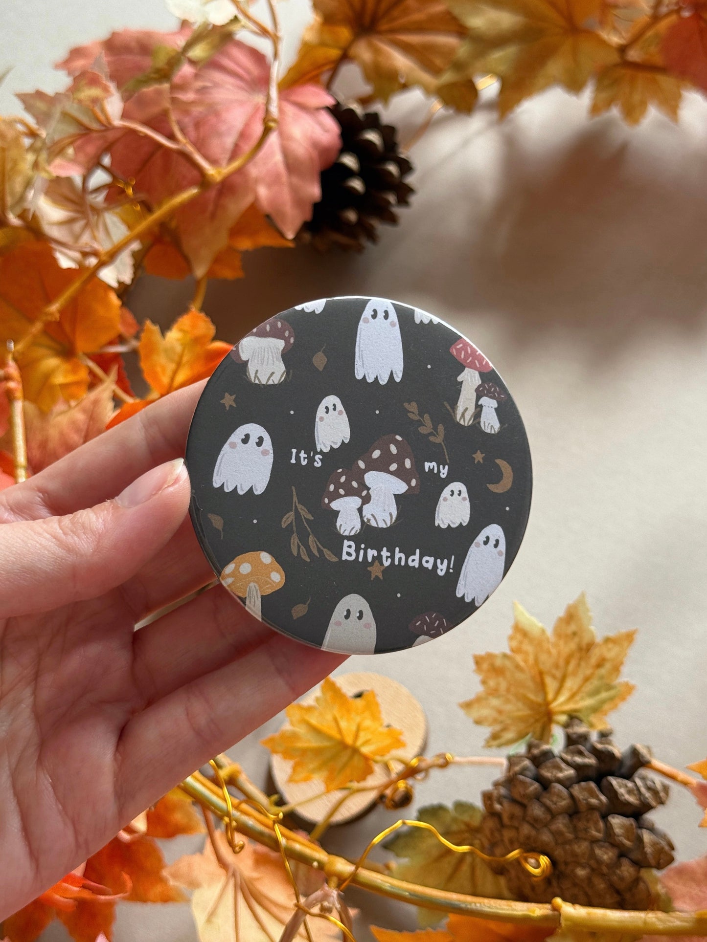 Mushroom Ghost Birthday Badge