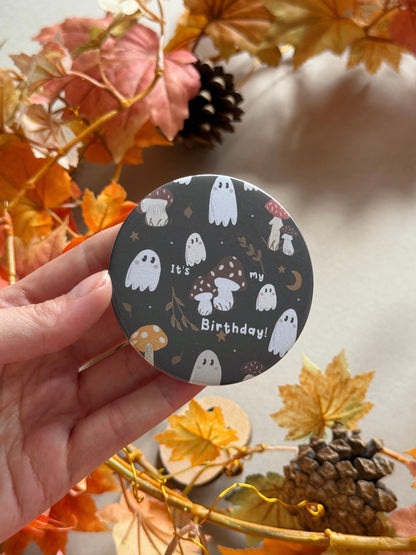 Mushroom Ghost Birthday Badge