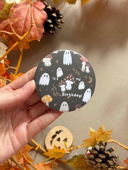 Mushroom Ghost Birthday Badge