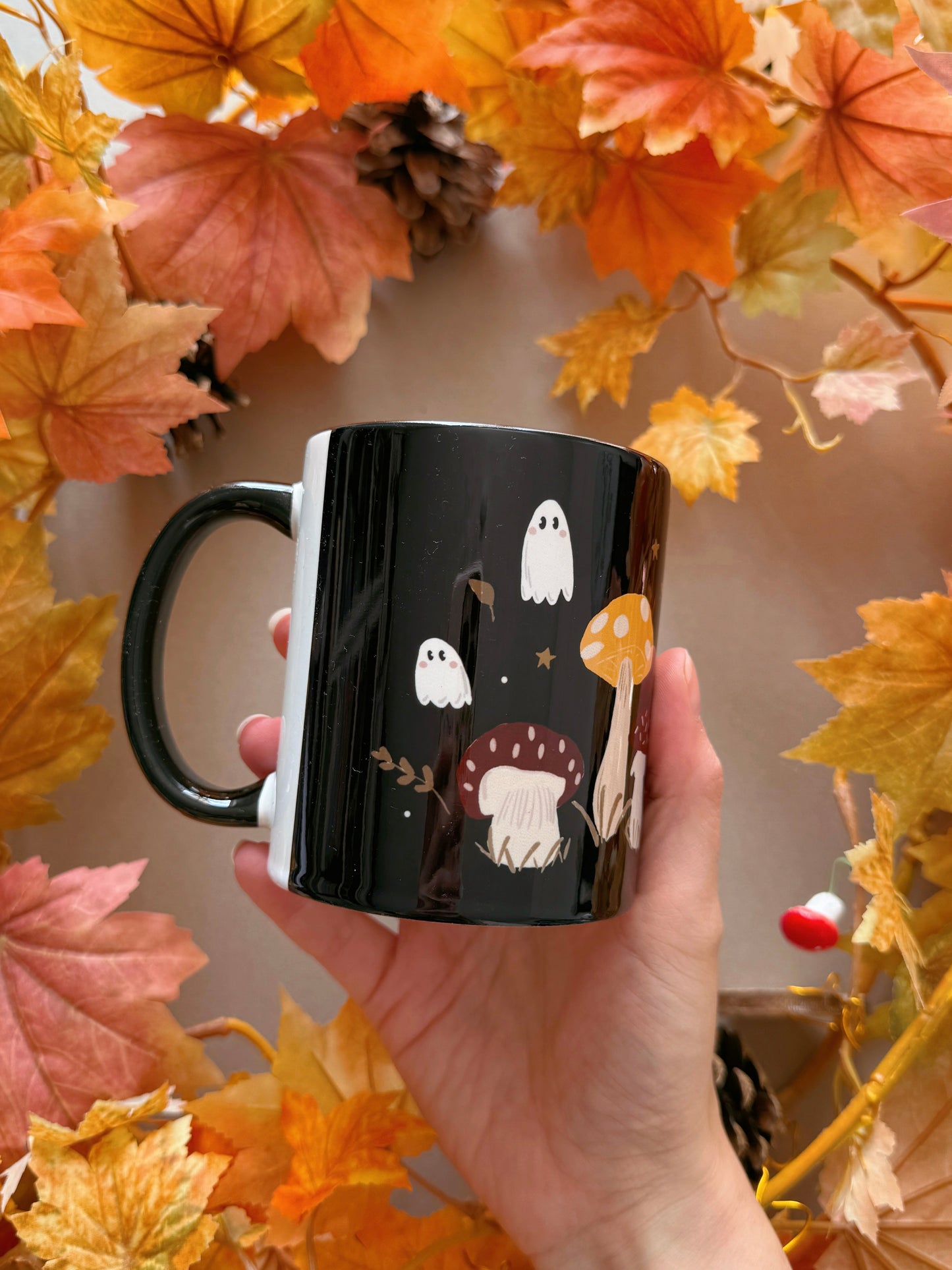 Mushroom Ghost Mug - Black Inner