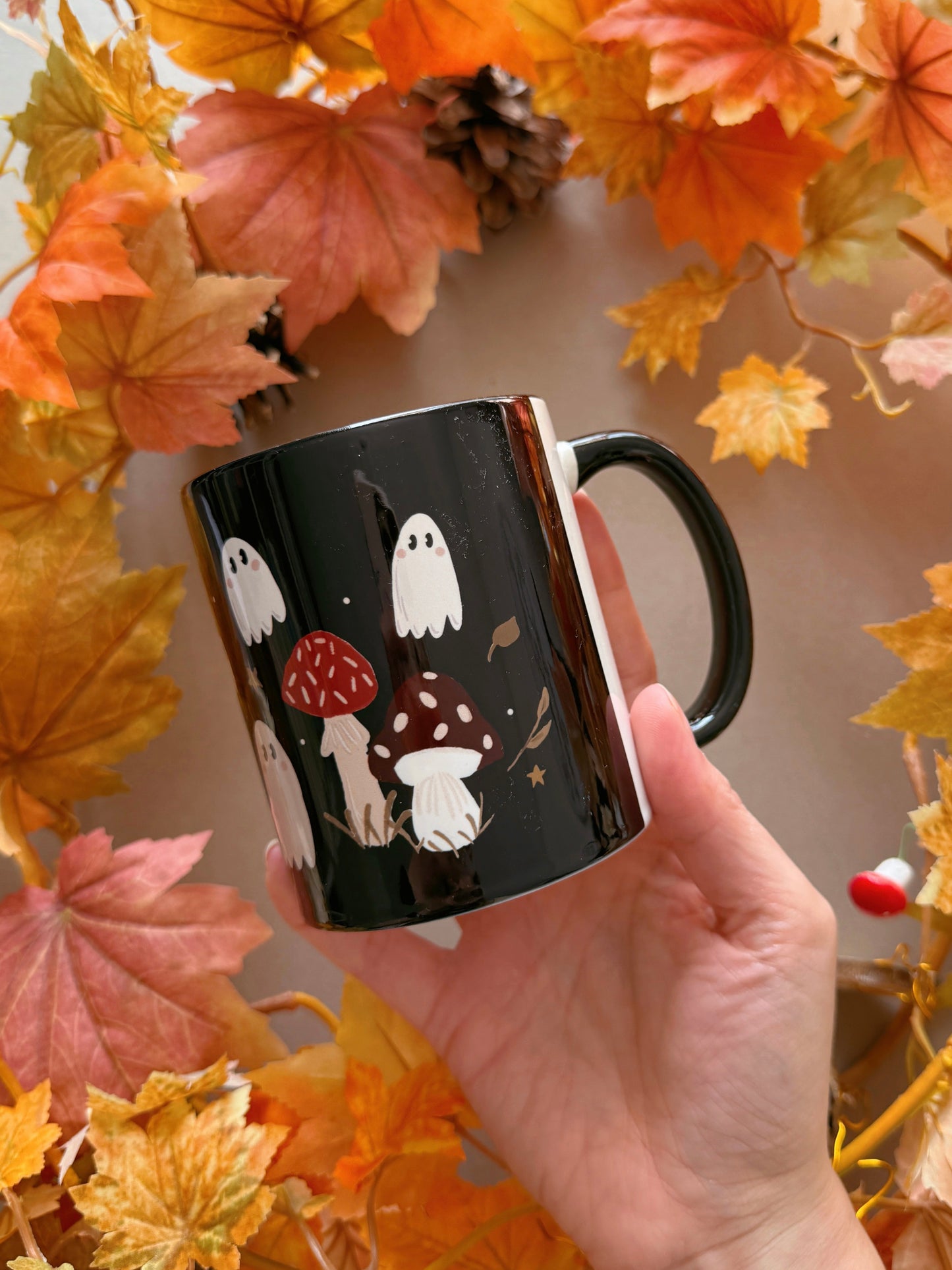 Mushroom Ghost Mug - Black Inner