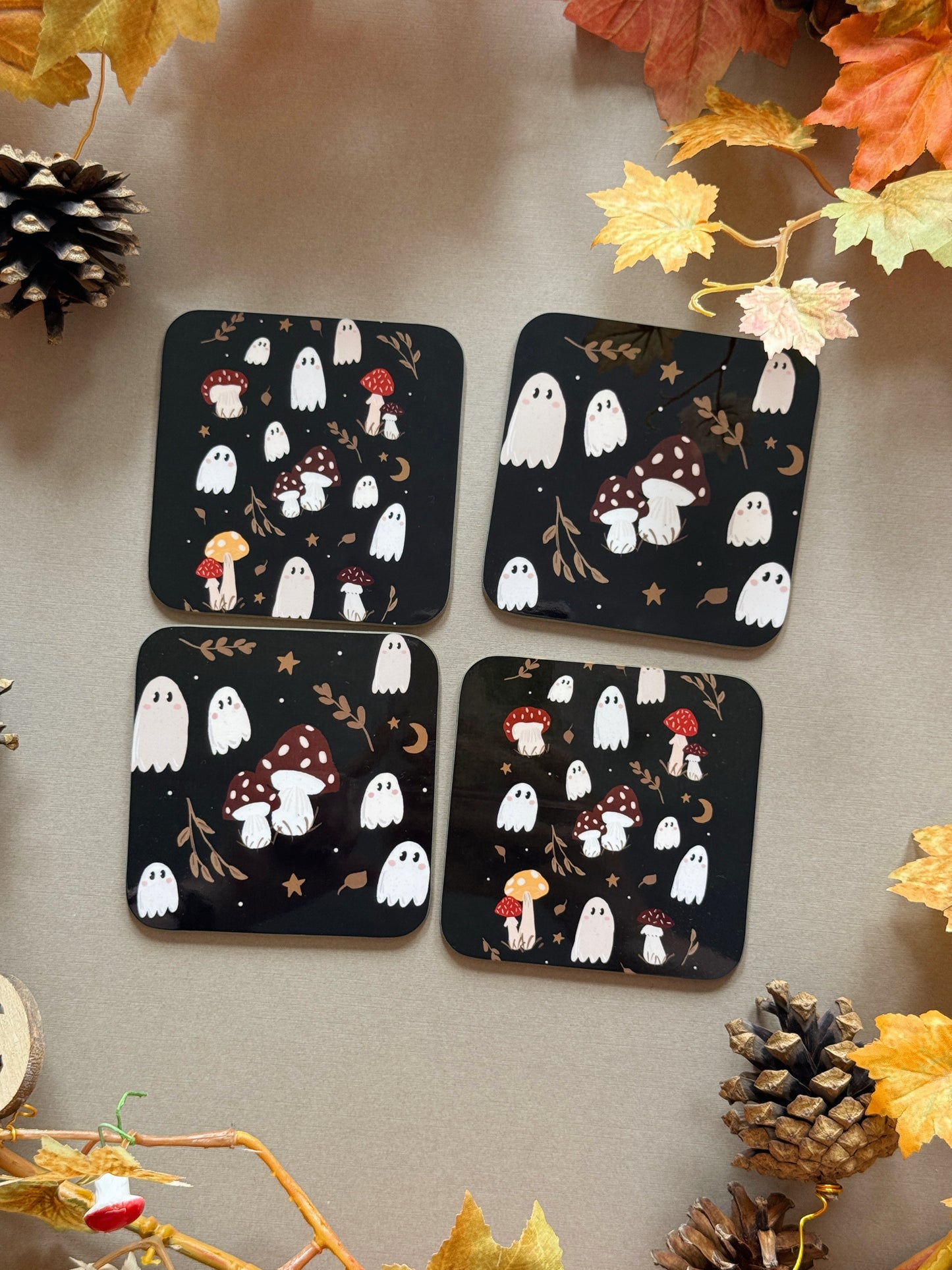 Mushroom Ghost Coaster - Black