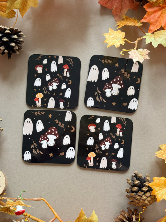 Mushroom Ghost Coaster - Black
