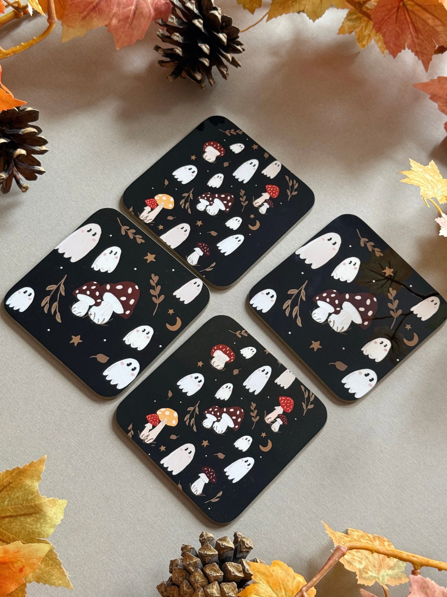 Mushroom Ghost Coaster - Black