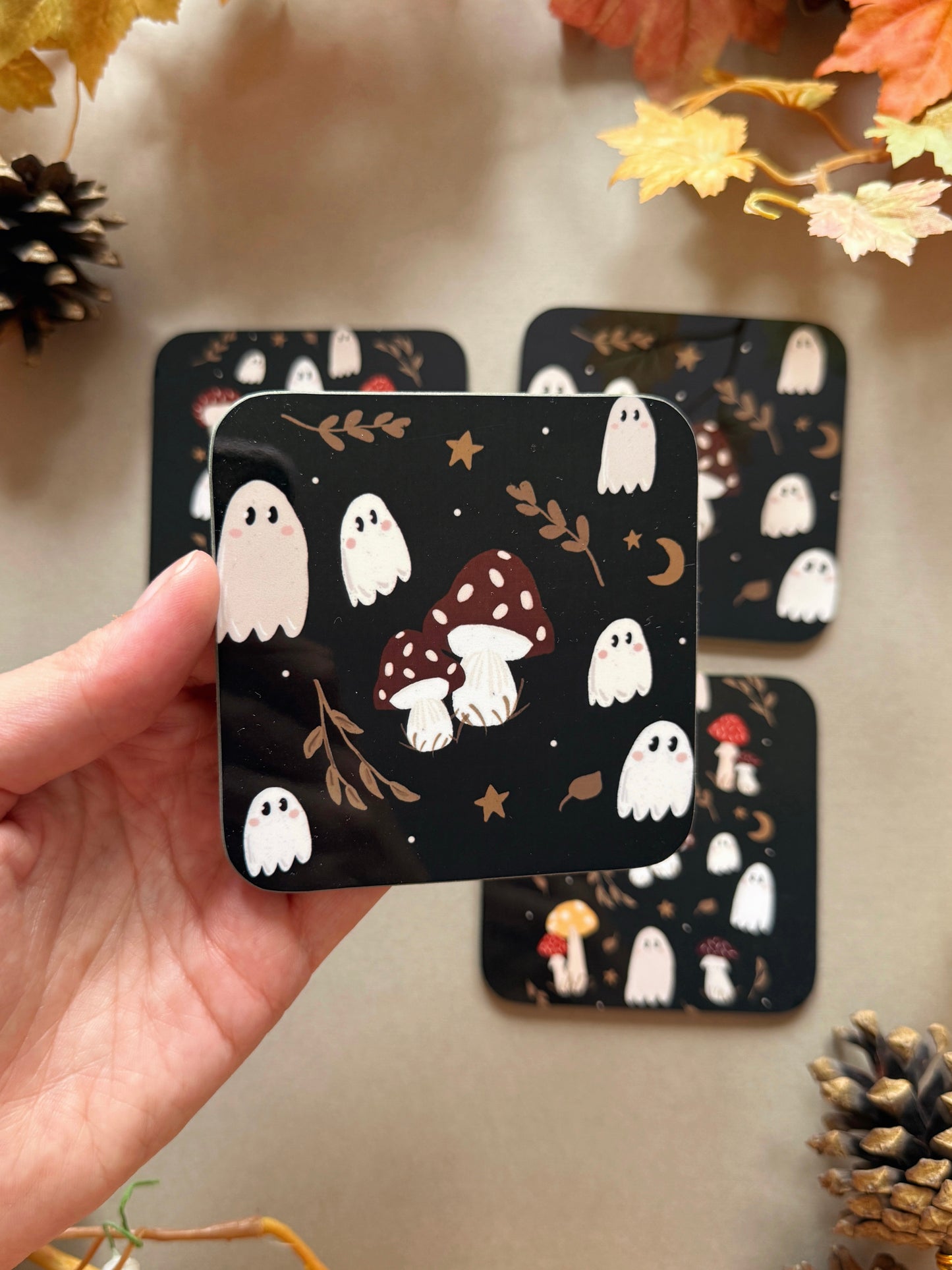 Mushroom Ghost Coaster - Black