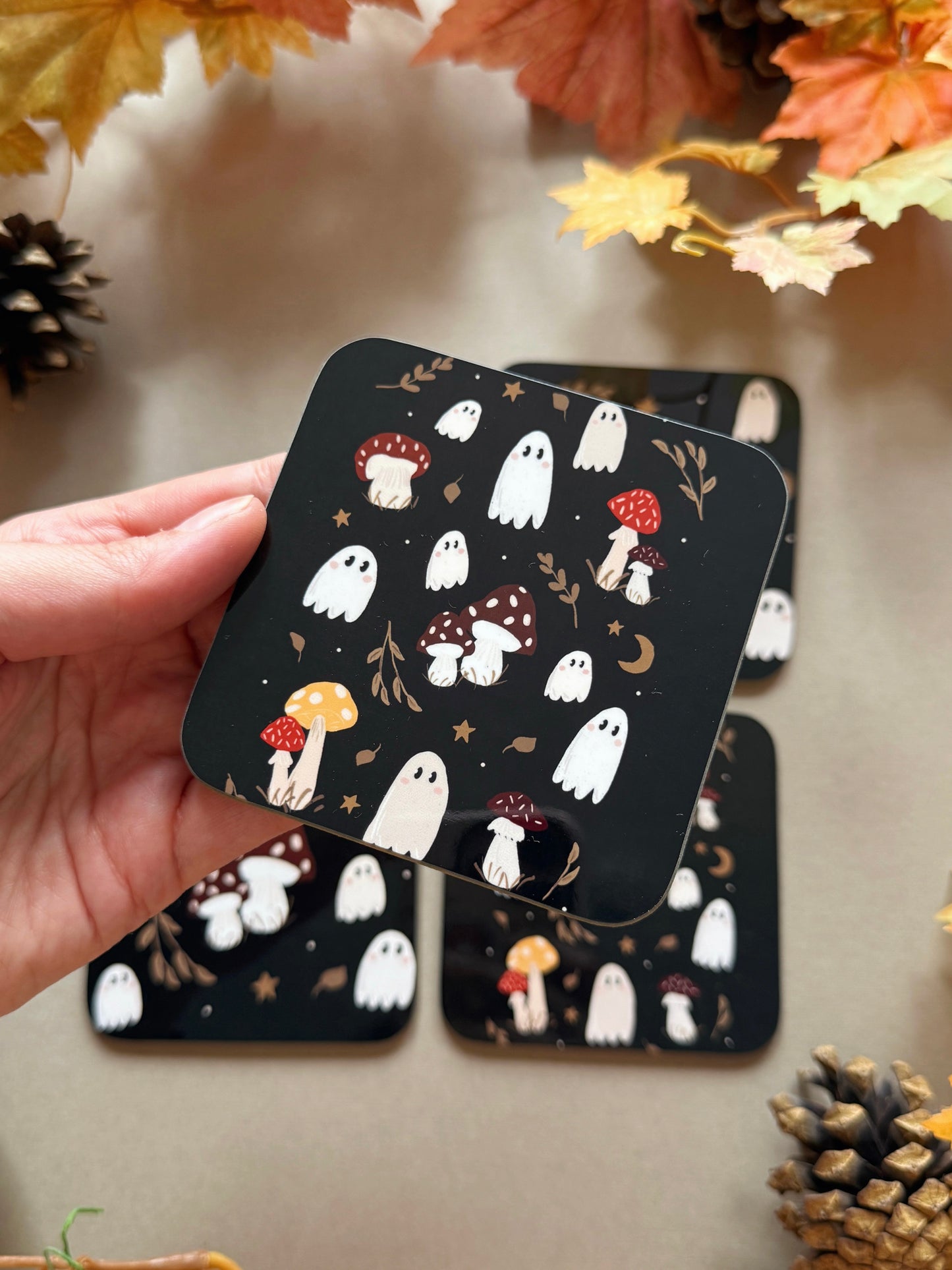 Mushroom Ghost Coaster - Black