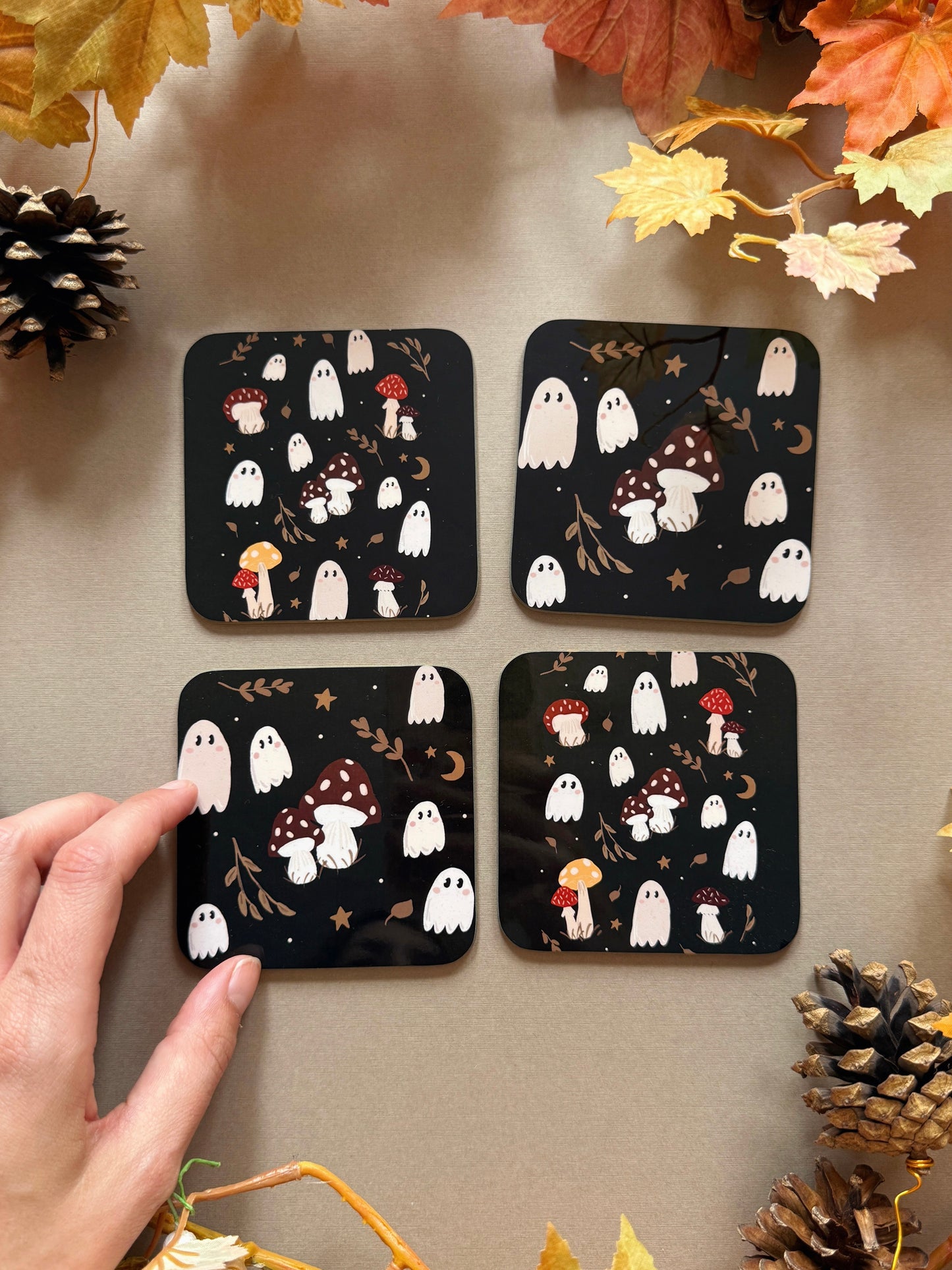 Mushroom Ghost Coaster - Black