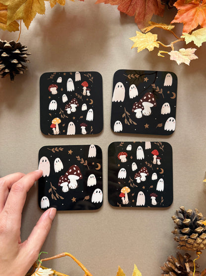Mushroom Ghost Coaster - Black
