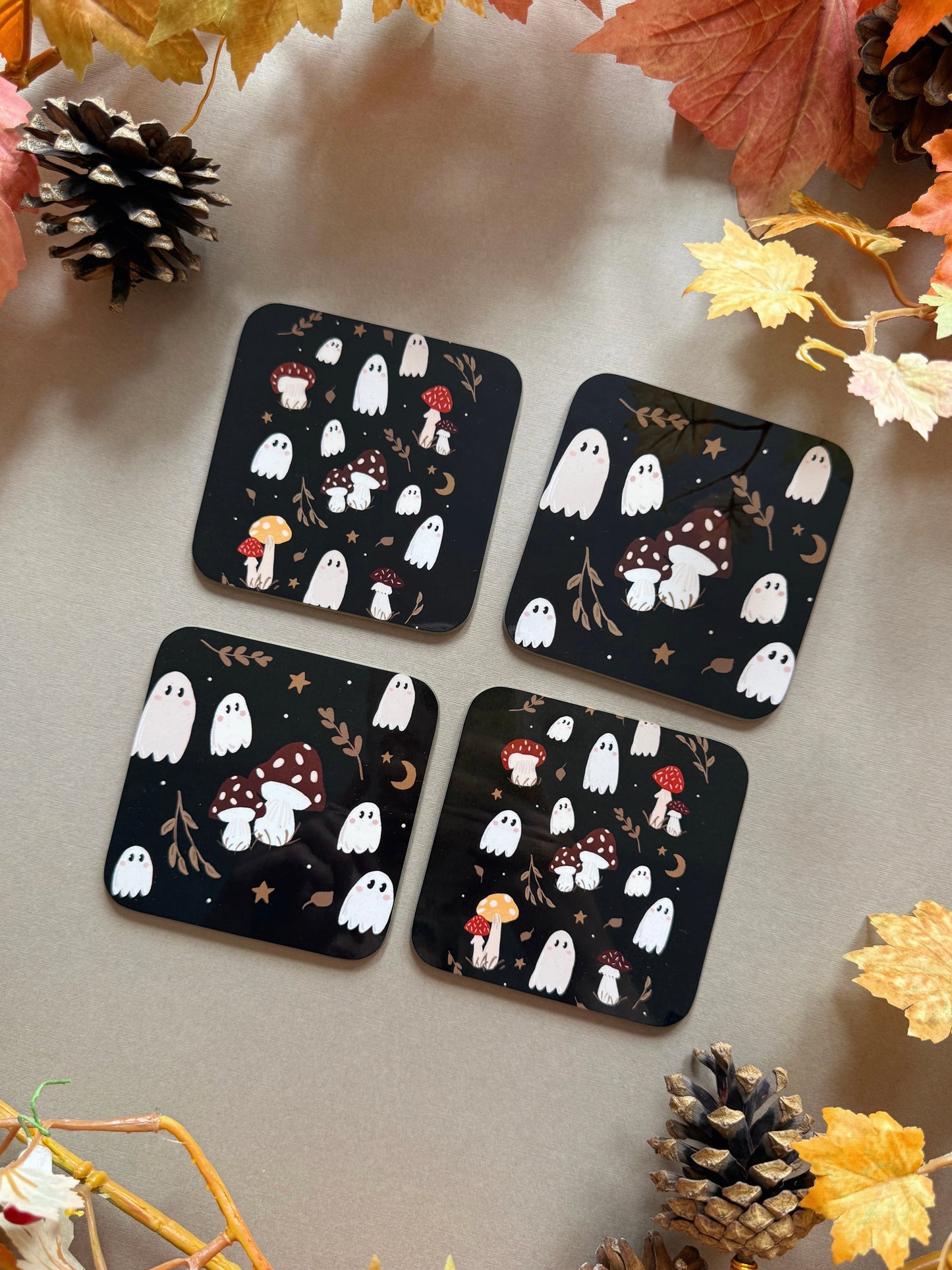 Mushroom Ghost Coaster - Black