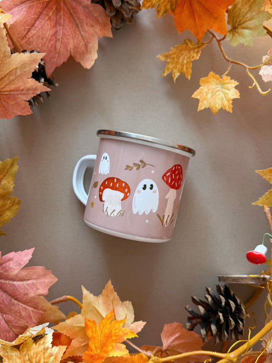 Mushroom Ghost Enamel Mug - Tan