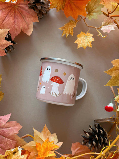 Mushroom Ghost Enamel Mug - Tan
