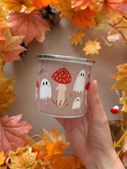 Mushroom Ghost Enamel Mug - Tan