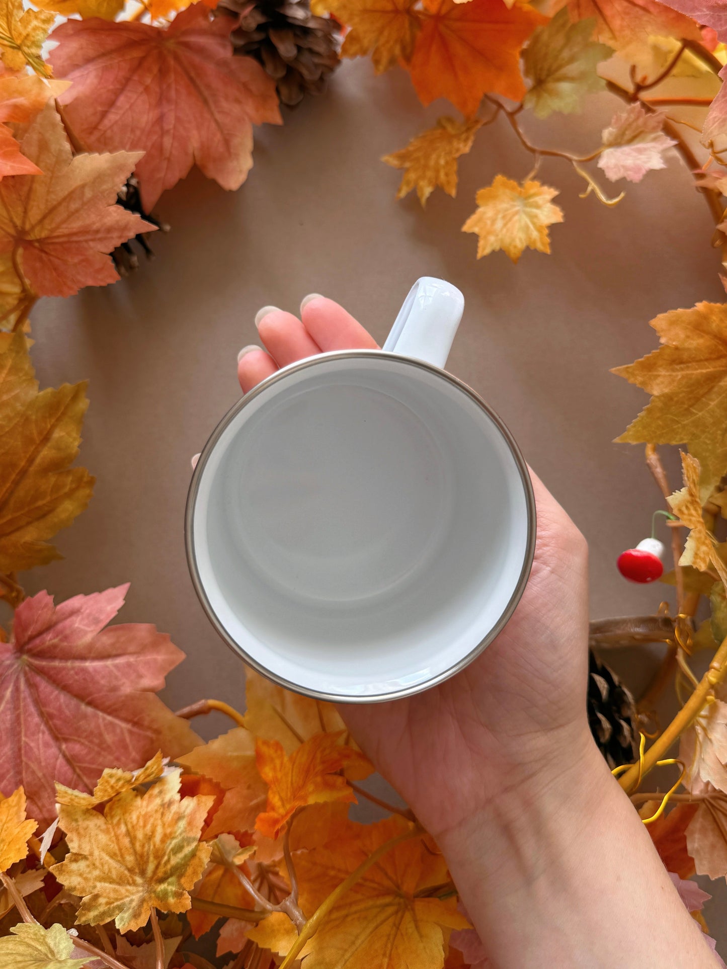 Mushroom Ghost Enamel Mug - Tan