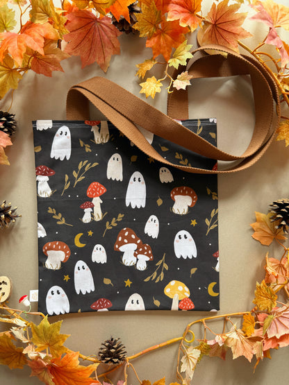 Mushroom Ghosts Fabric Tote Bag - Black