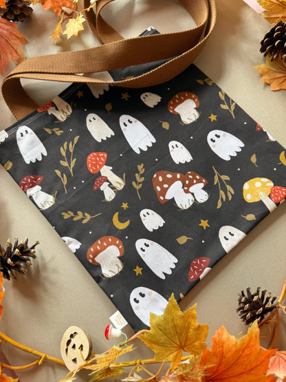 Mushroom Ghosts Fabric Tote Bag - Black