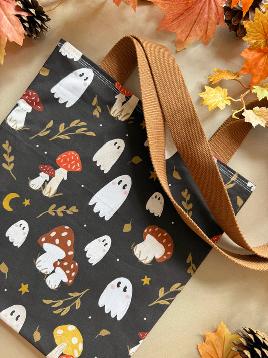 Mushroom Ghosts Fabric Tote Bag - Black