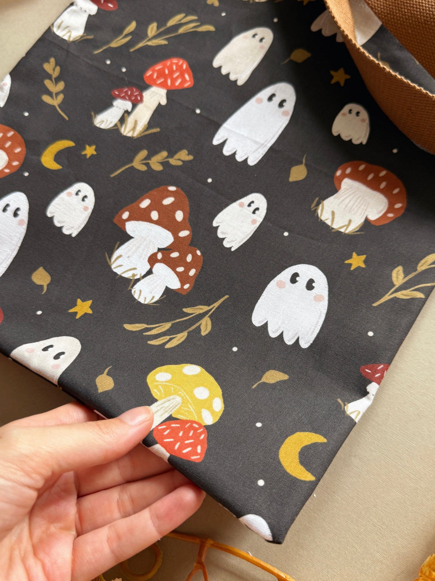 Mushroom Ghosts Fabric Tote Bag - Black