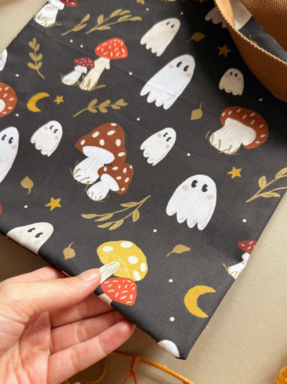 Mushroom Ghosts Fabric Tote Bag - Black