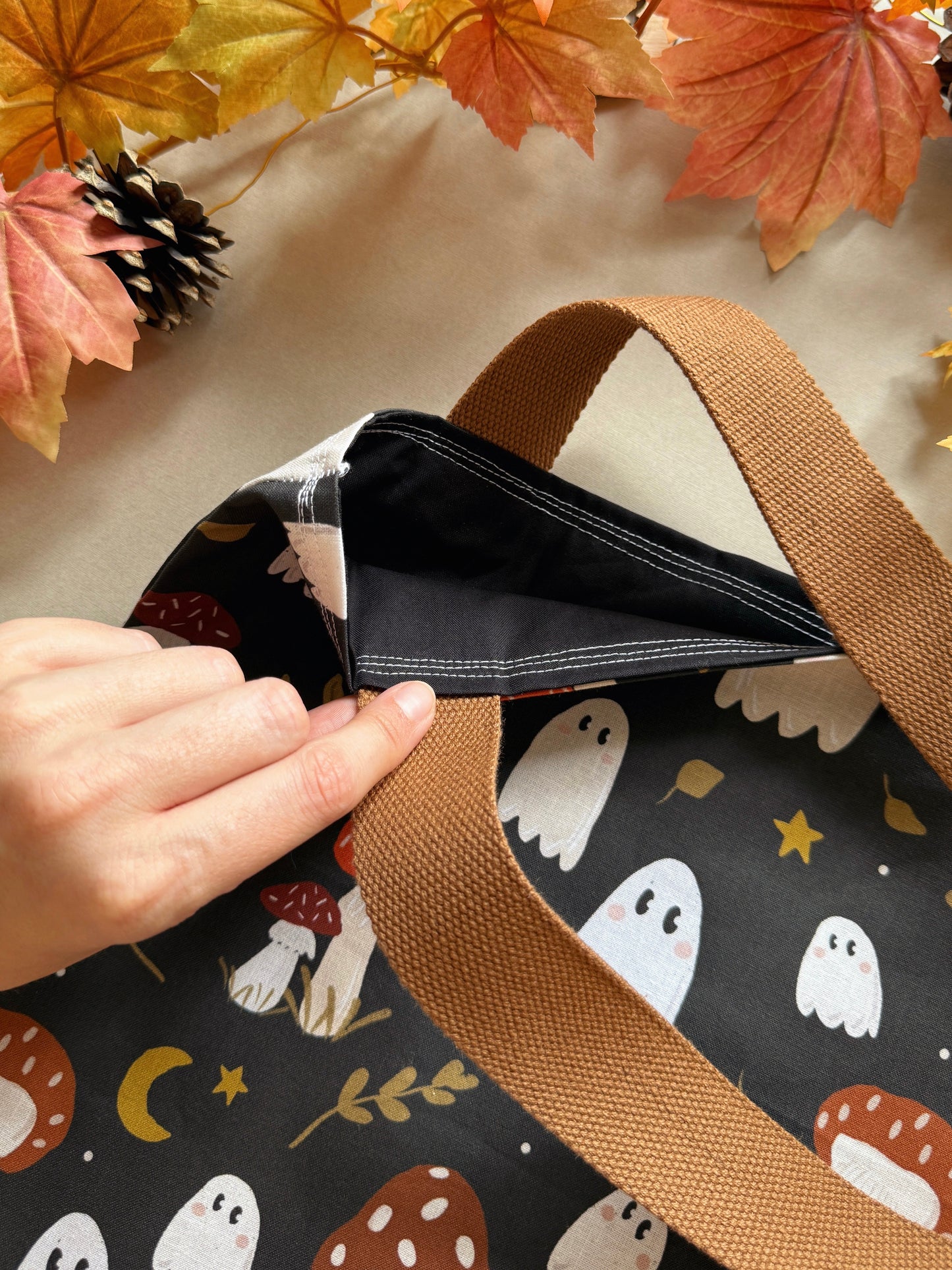 Mushroom Ghosts Fabric Tote Bag - Black