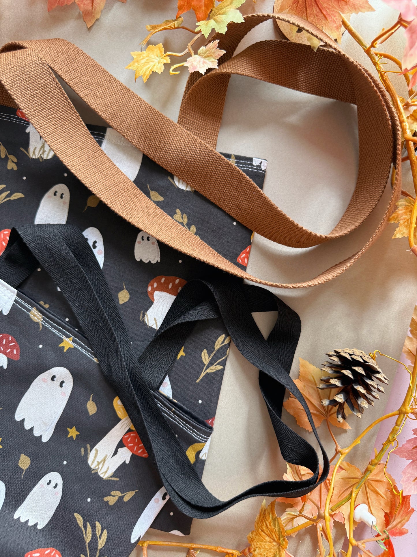 Mushroom Ghosts Fabric Tote Bag - Black
