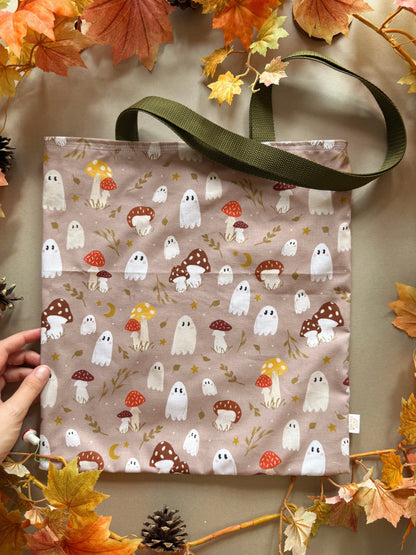 Mushroom Ghosts Fabric Tote Bag - Tan