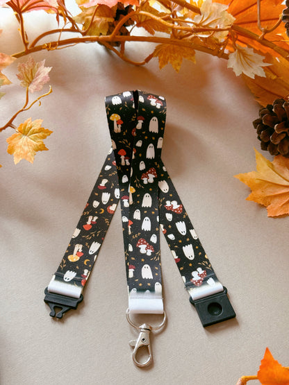 Mushroom Ghost Lanyard - Black