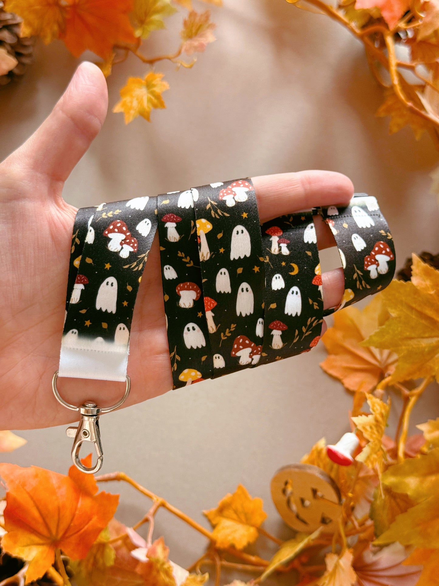 Mushroom Ghost Lanyard - Black