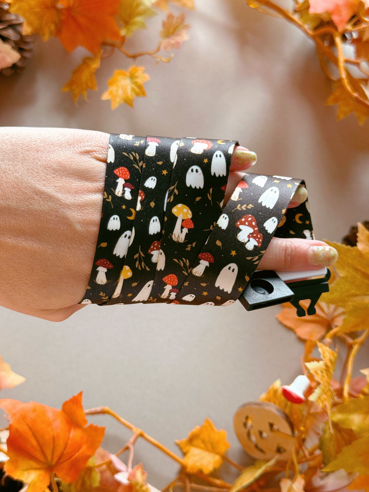 Mushroom Ghost Lanyard - Black
