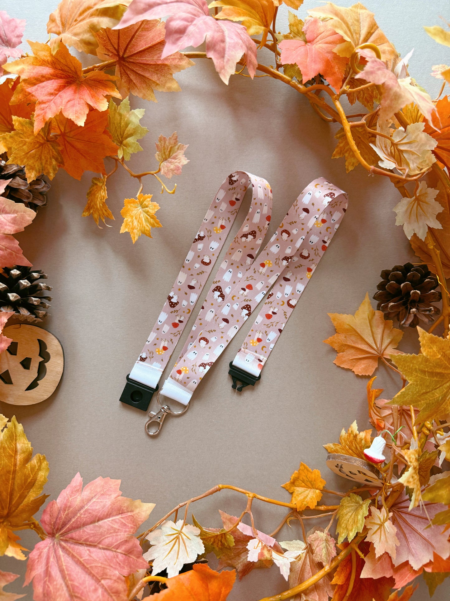 Mushroom Ghost Lanyard - Tan