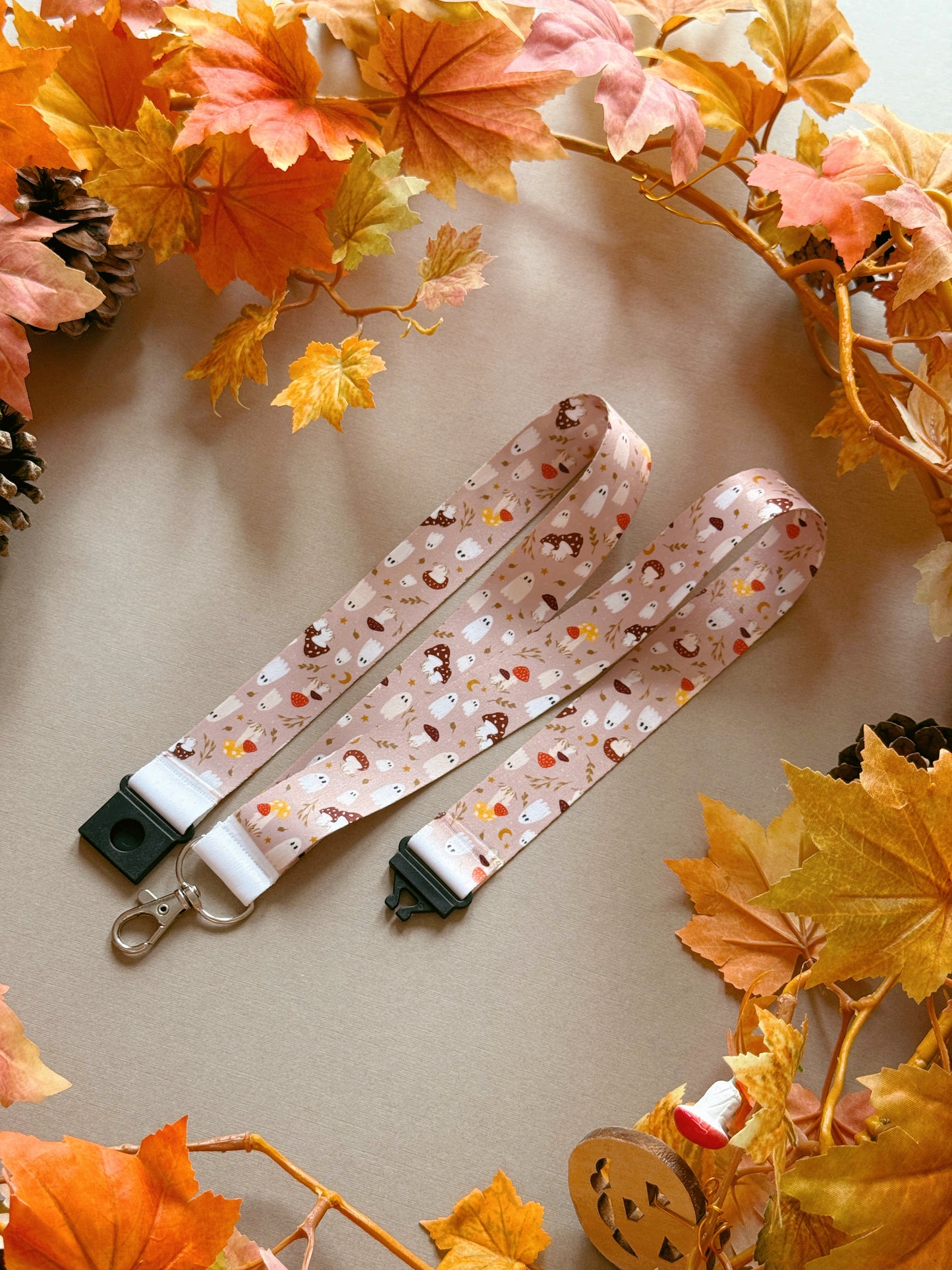 Mushroom Ghost Lanyard - Tan